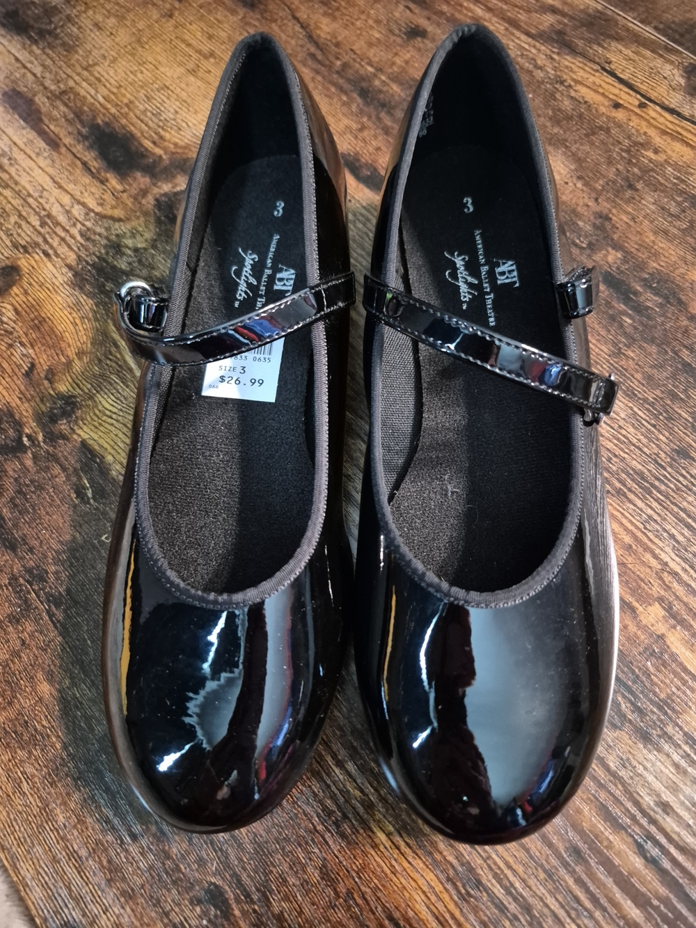NWT ABT Girls' Tap Patent Leather Mary Jane Dress Black size 3 Dance Tap Shoes